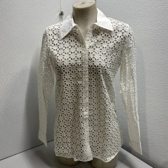 NEW ANNE FOUNTAINE  Cefalu Eyelet Embroidered Shirt White Size 4-6 (EU 38) - Picture 13 of 14